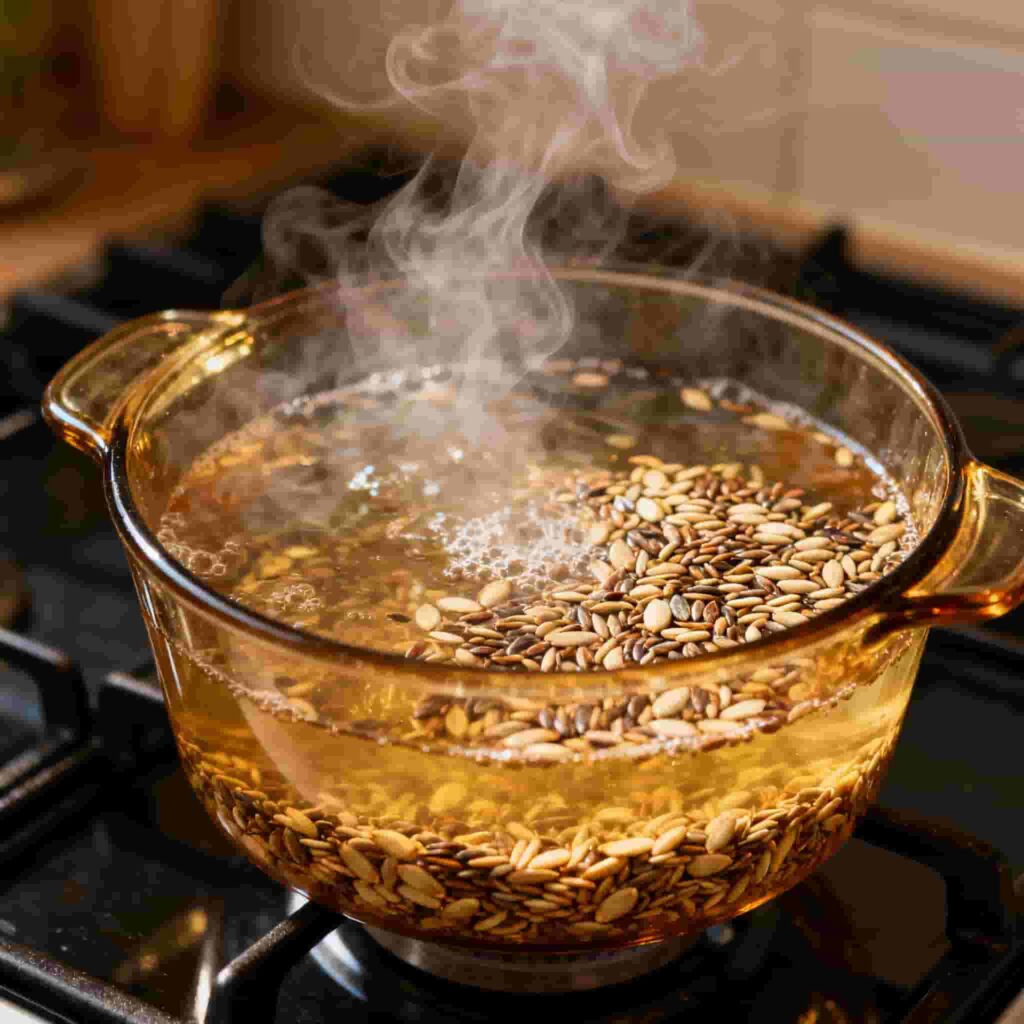 Simmering seeds for bariatric seed tea preparation