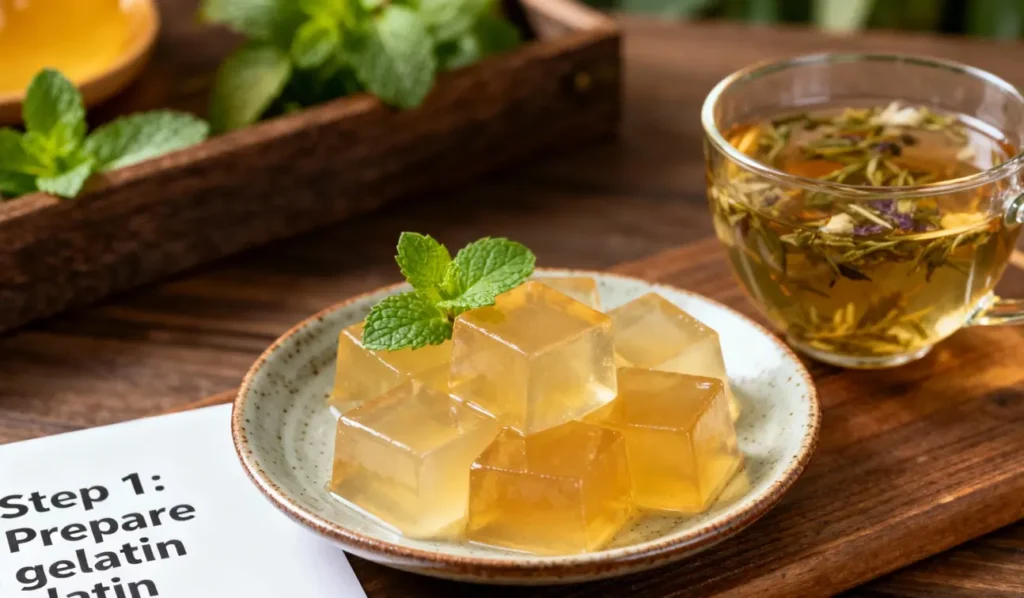 Serving gelatin weight loss cubes close-up