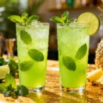 liquid maria juana drink served with fresh mint and lime party table
