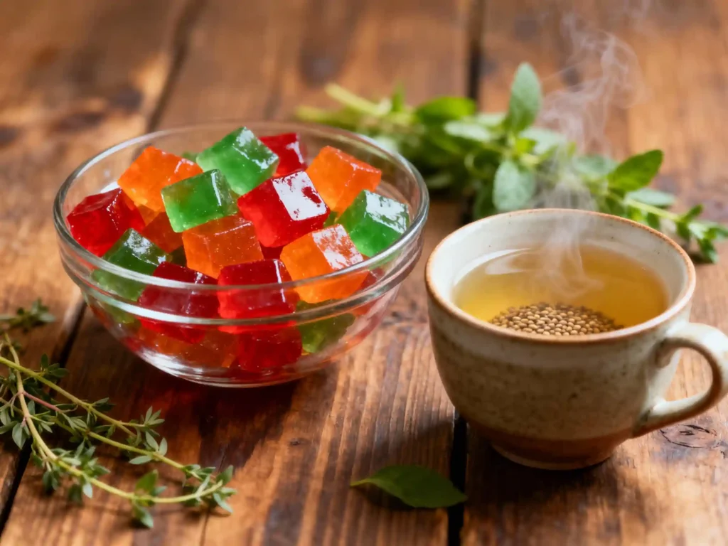 Gelatin cubes served with bariatric seed tea