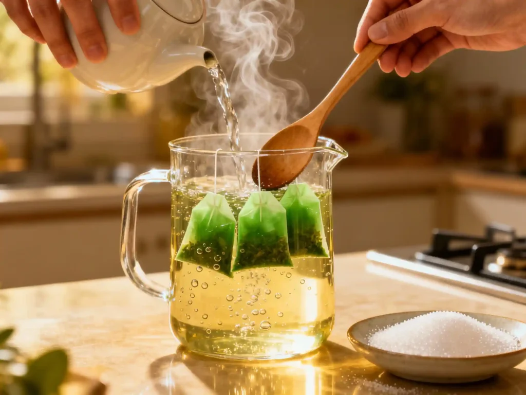 Step 1 prepare green tea gelatin recipe tea base