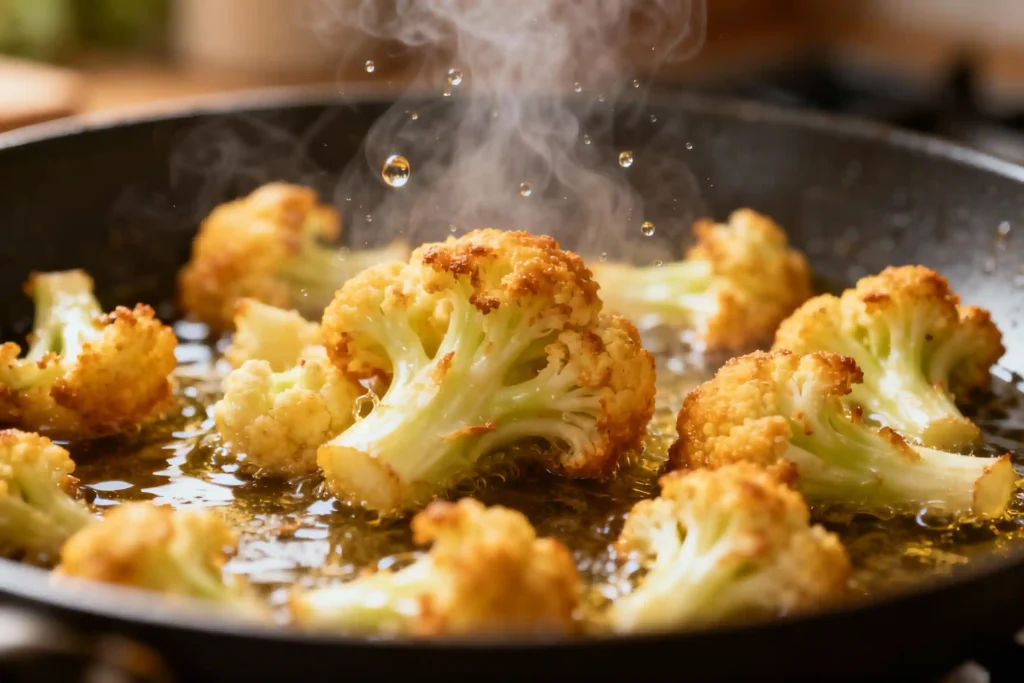 frying crispy cauliflower florets spicy honey