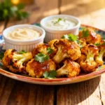 serving spicy honey cauliflower bites with dipping sauce