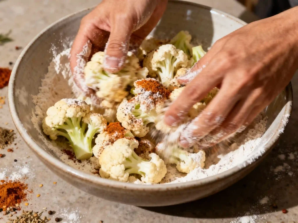 coating cauliflower florets for spicy honey bites