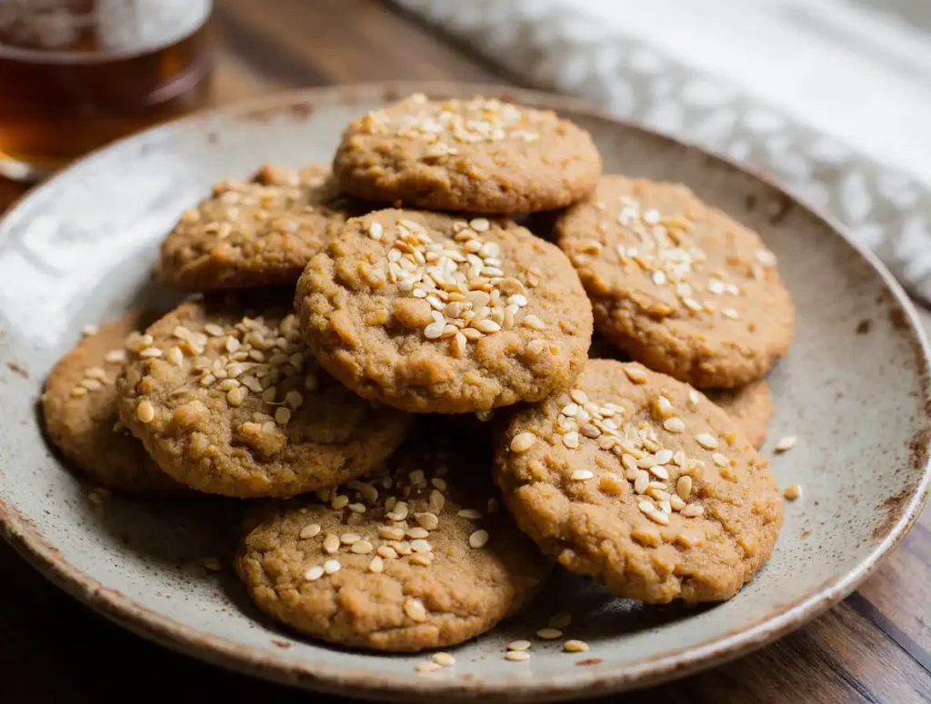 chewy-honey-sesame-cookies-on-plate