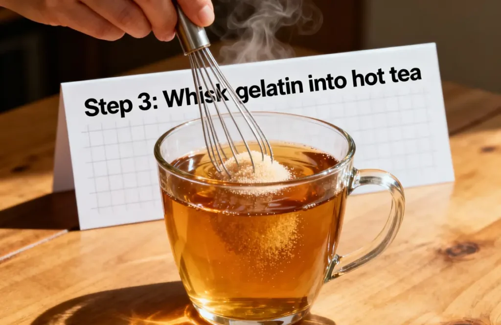 Whisking gelatin with tea for weight loss recipe close-up