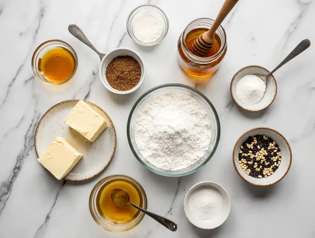 chewy-honey-sesame-cookies-ingredients-on-counter