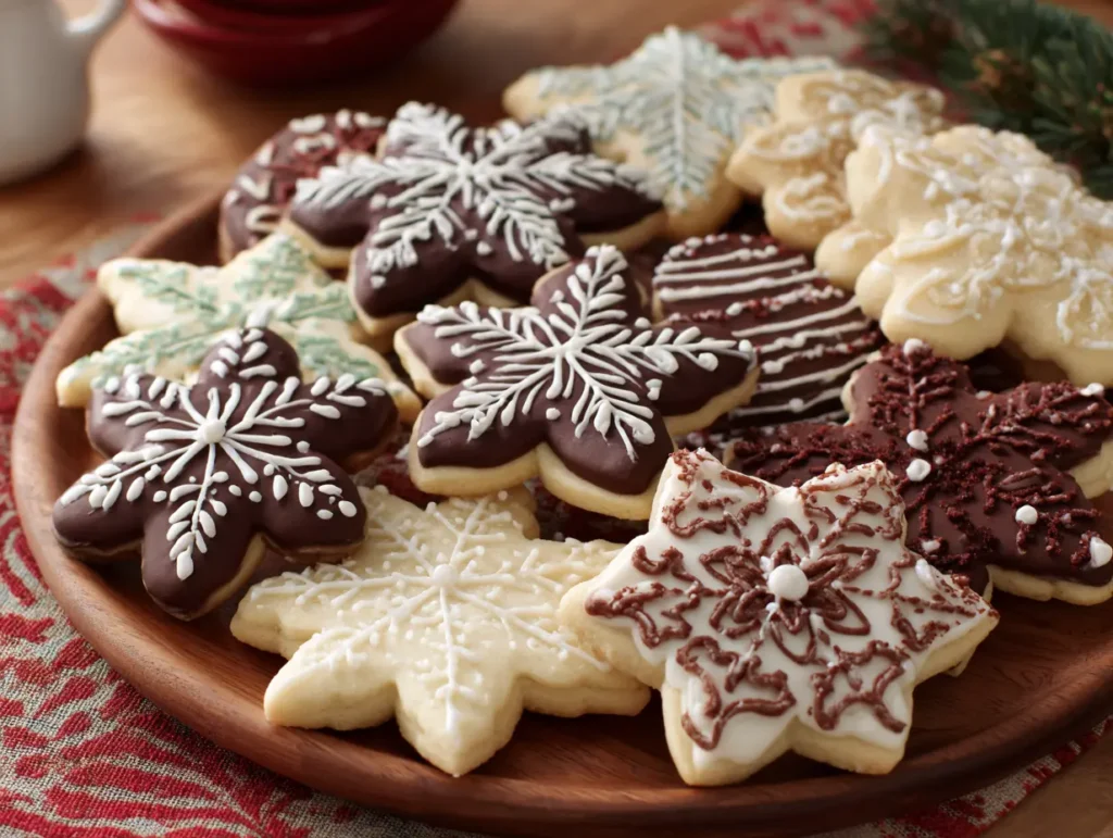 Current image: Soft cutout sugar cookies decorated with colorful icing and sprinkles