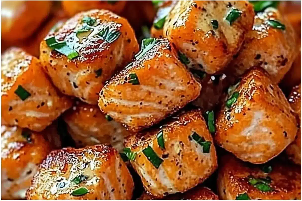 Delicious Bang Bang Salmon Bites served on a plate with dipping sauce