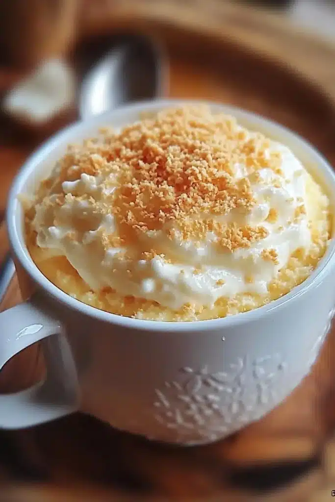 Cottage Cheese Mug Cake 4 Current image: Delicious Cottage Cheese Mug Cake served in a mug with fresh toppings