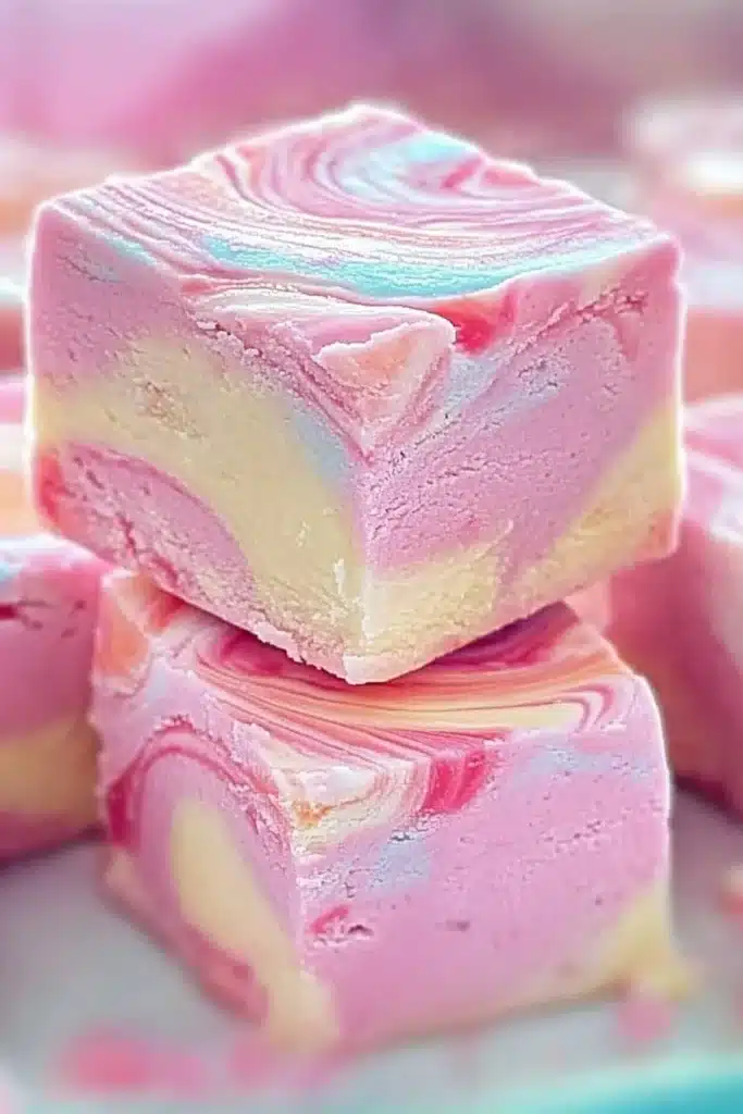 Current image: Delicious cotton candy fudge with a colorful swirl effect