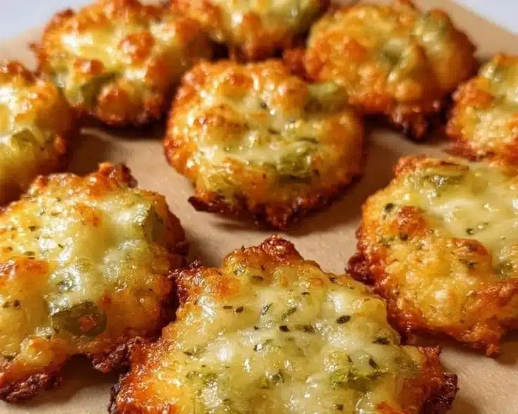 Crispy pickle cheese bites served on a plate, perfect for snacking or appetizers.