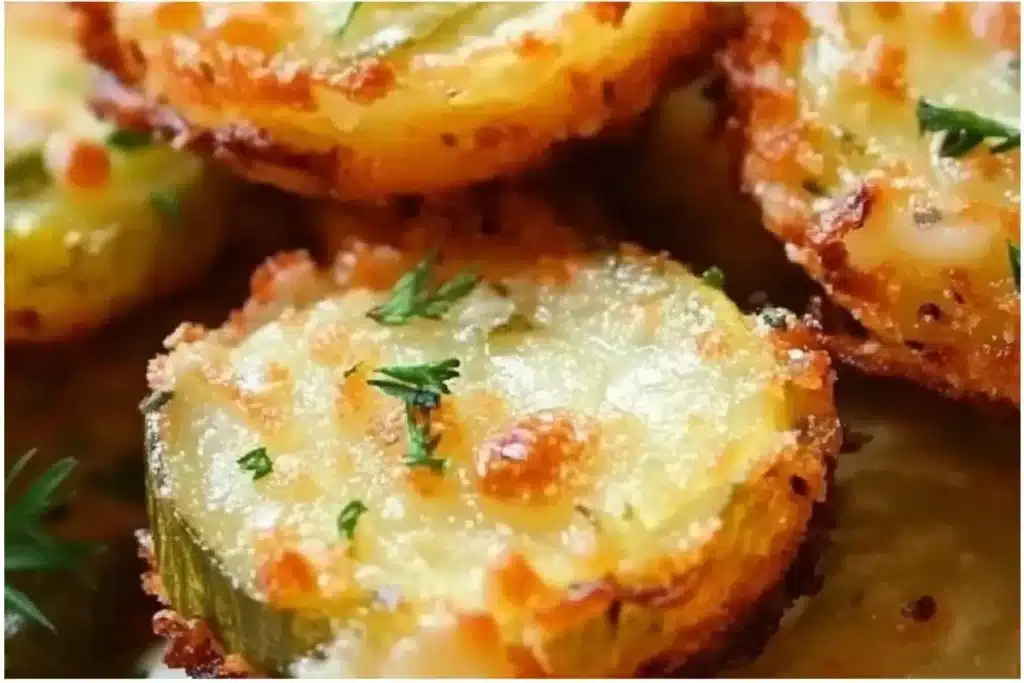 Current image: Delicious dill pickle cheese bites served on Ritz crackers.