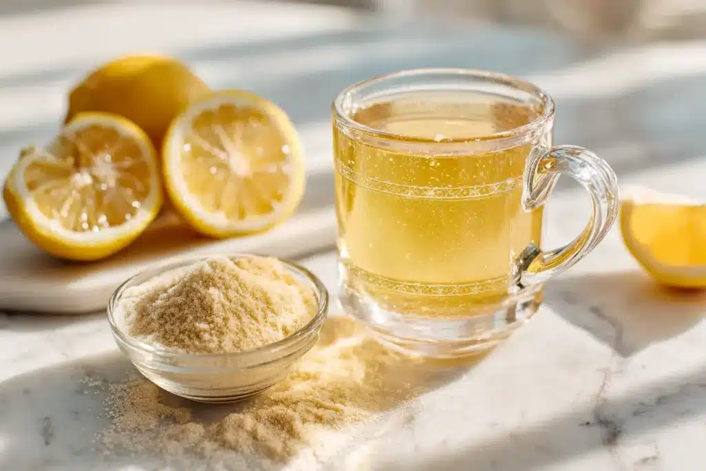 Current image: dr mark hyman gelatin recipe in glass mug with ingredients