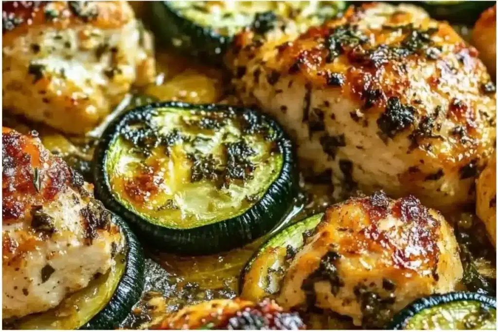 Current image: Delicious Easy Chicken Zucchini Bake with melted cheese and fresh herbs