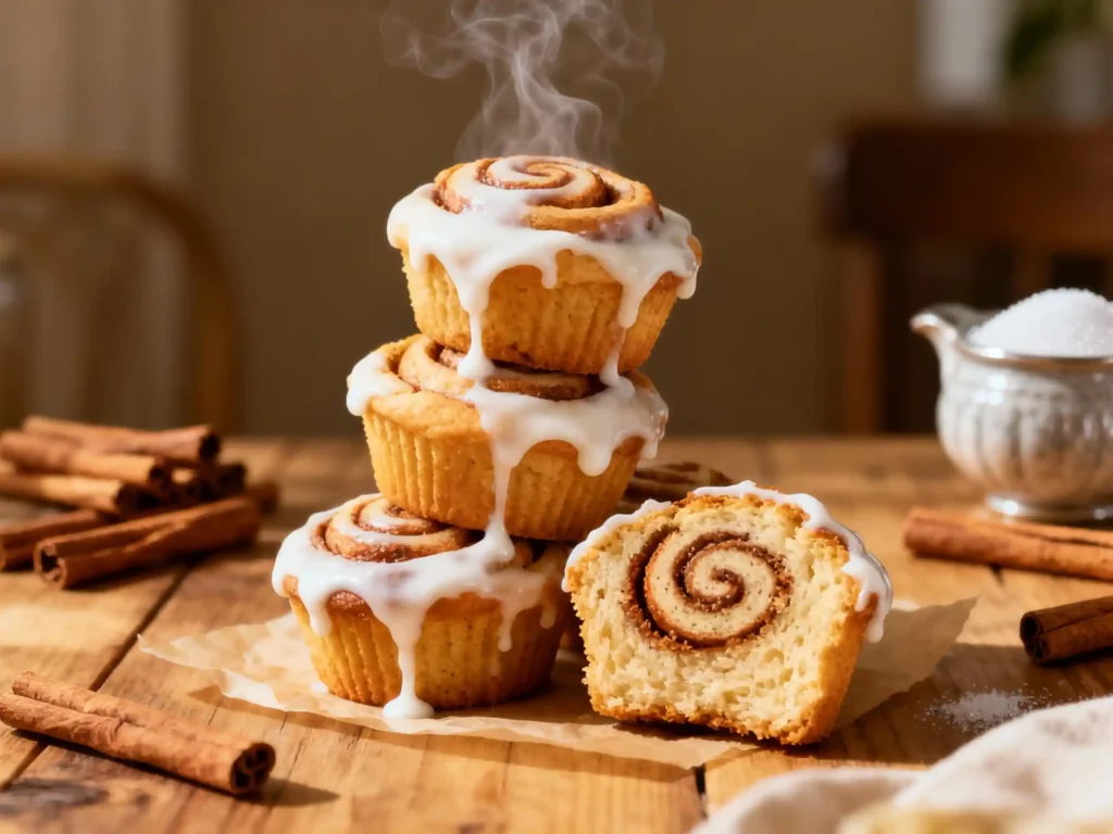 Easy cinnamon roll muffin recipe fresh baked stack