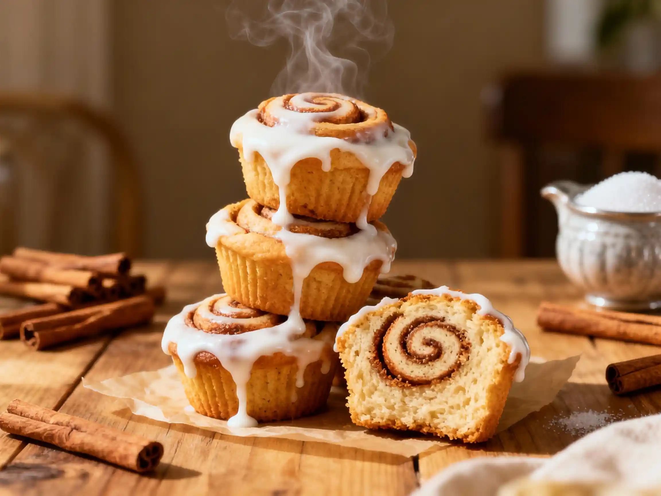 Easy cinnamon roll muffin recipe fresh baked stack
