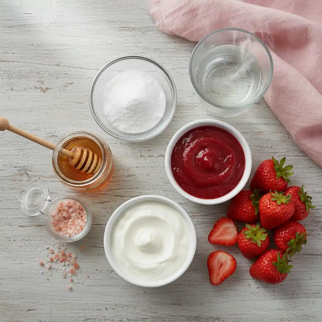 dr-rocio pink gelatin recipe ingredients flat lay with gelatin and fruit