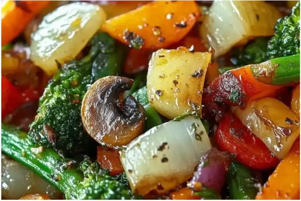 Current image: Delicious plate of healthy sautéed vegetables bursting with flavor and nutrients.