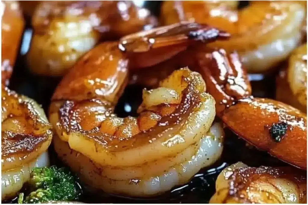 Current image: High-protein honey garlic shrimp dish served on a plate with vegetables