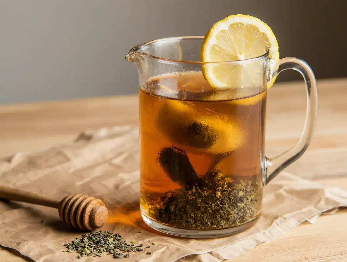 FGO tea kraft pouch with eco-conscious tea bags and steaming mug