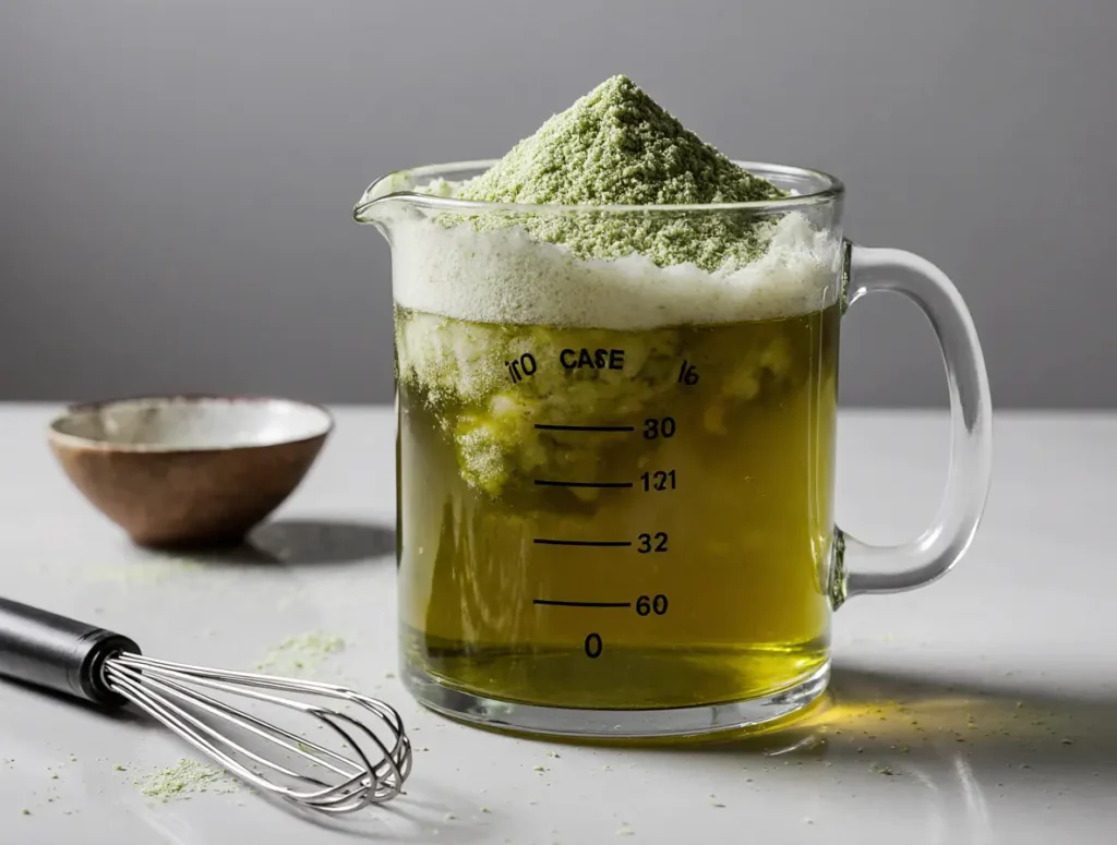 blooming gelatin in brewed green tea for FGO tea gelatin recipe