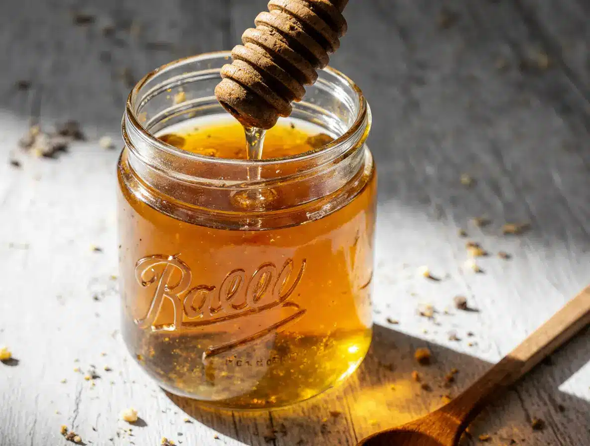 what is raw honey jar with dipper and pollen