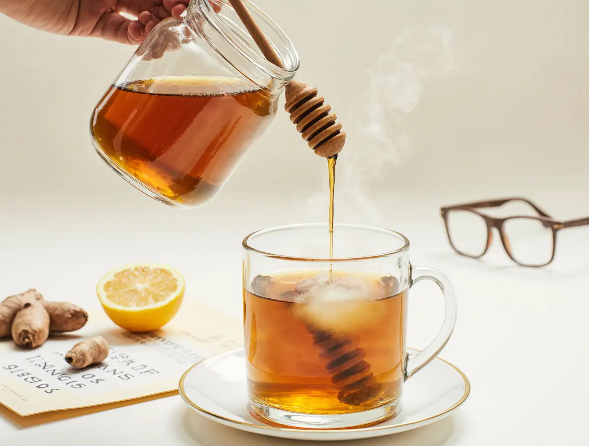 honey drink with glasses illustrating honey as eye drops danger