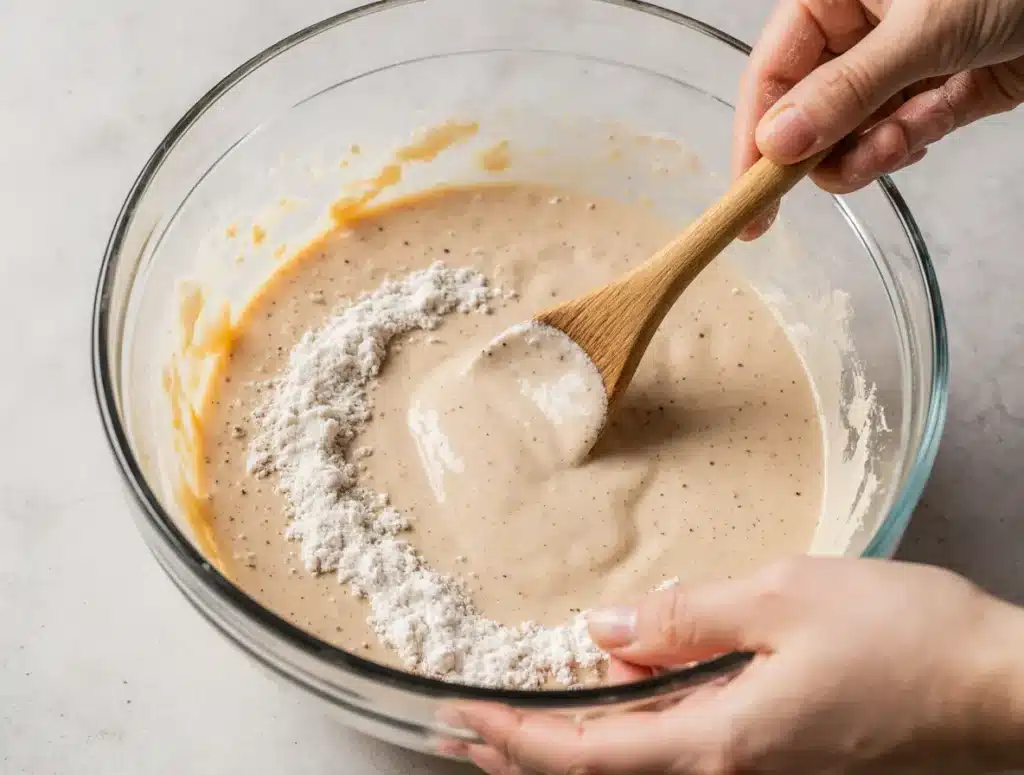 Mixing batter for easy cinnamon roll muffin recipe