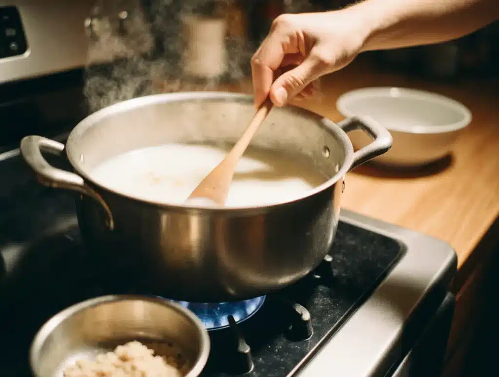 Pioneer-Womans-Cinnamon-Rolls: A Legendary Holiday Tradition 9 imagine prompt closeup of hands stirring warm milk sugar and oil in a large pot on the stove for p 4jbp3wtocdjc30d07z0x 3