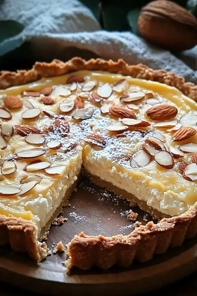 Current image: Delicious Italian Almond and Ricotta Tart served on a plate