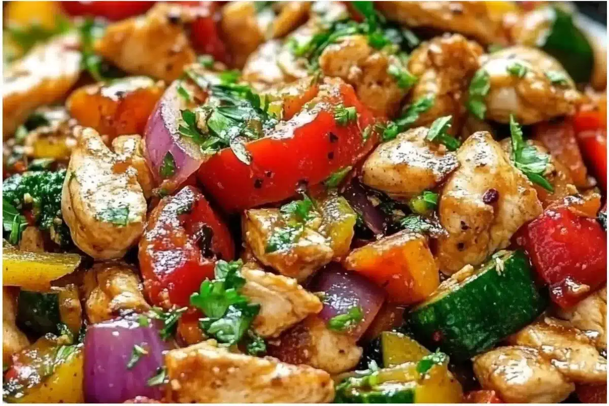 Delicious Mediterranean Chicken Stir Fry with colorful vegetables