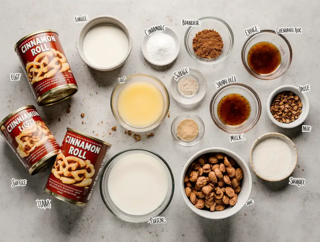 Ingredients for cinnamon-roll-breakfast-casserole