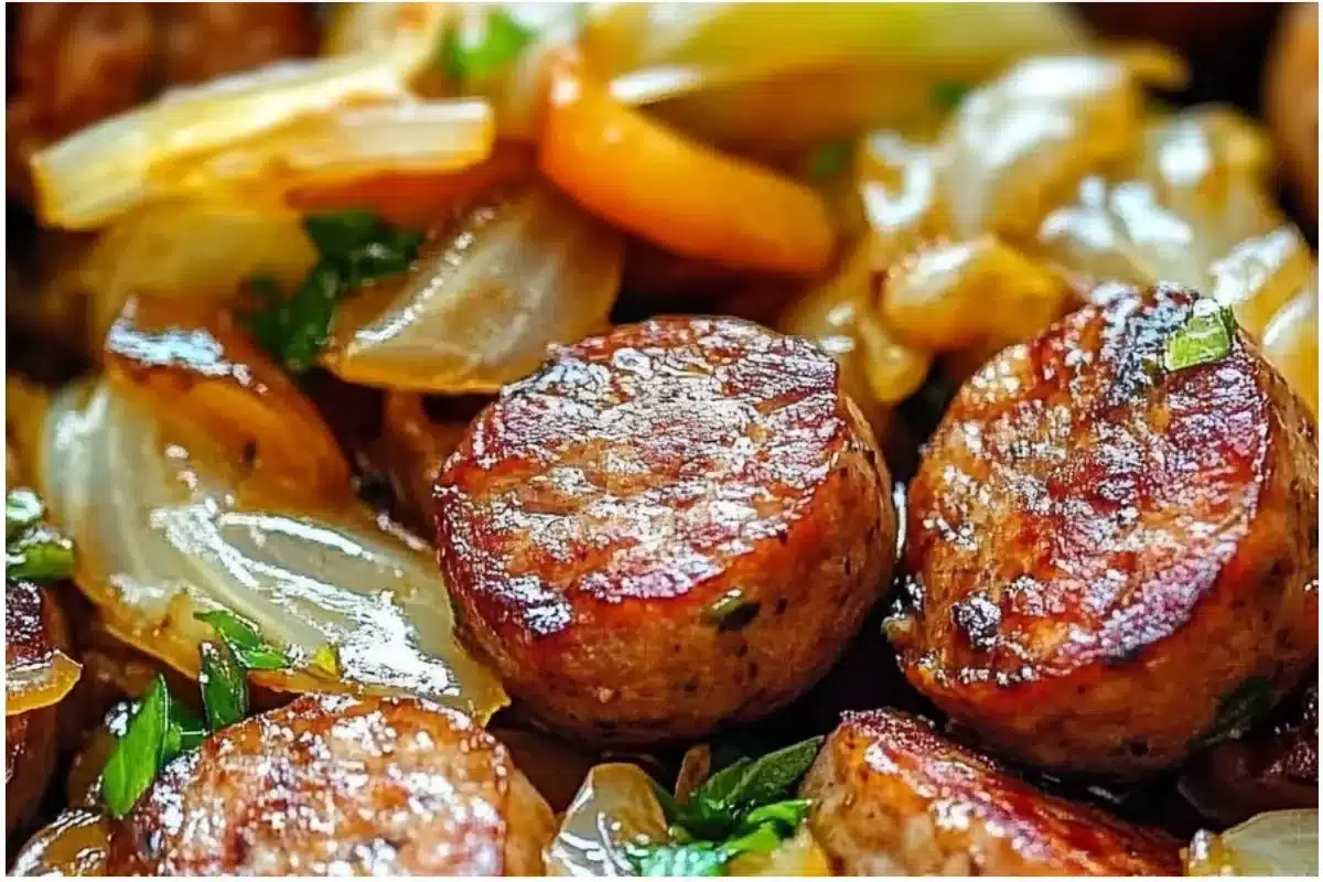 Delicious Sausage and Cabbage Stir Fry served in a colorful bowl