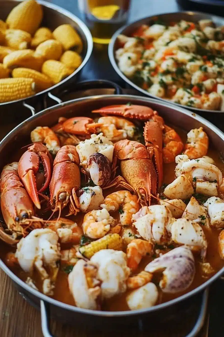 Delicious seafood boils spread for a festive party gathering.
