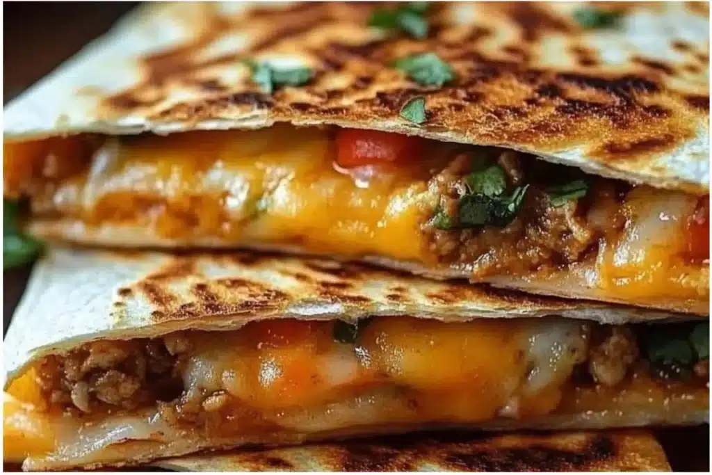 Current image: Delicious Smashburger Quesadillas with cheese and fresh ingredients