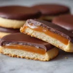 Twix Cookies 5 Homemade Twix Cookies with chocolate and caramel layers on a cookie base