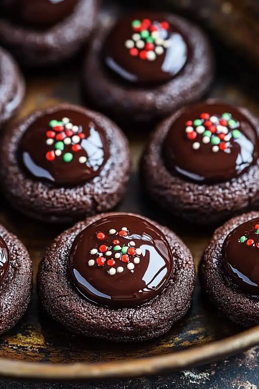Delicious Chocolate Thumbprint Cookies topped with chocolate filling