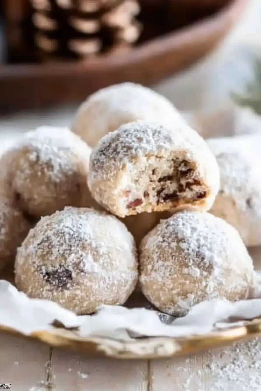 Christmas buttery pecan snowball cookies on a festive plate