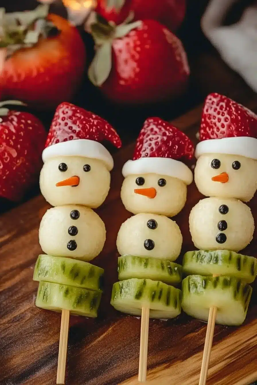 Christmas Fruit Snowmen Skewers
