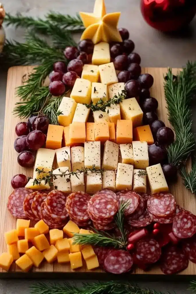 Christmas Tree Charcuterie – Festive Holiday Cheese Board 4 Current image: Beautifully arranged Christmas tree charcuterie board for holiday celebrations