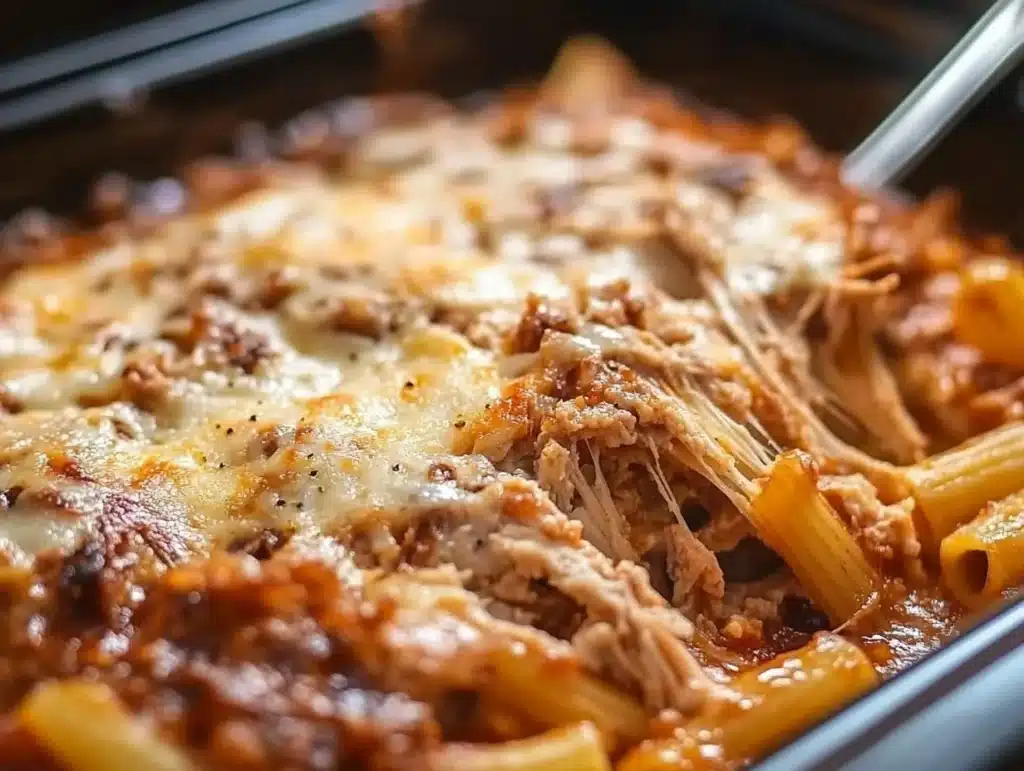 Current image: Delicious Classic Baked Ziti topped with cheese and herbs