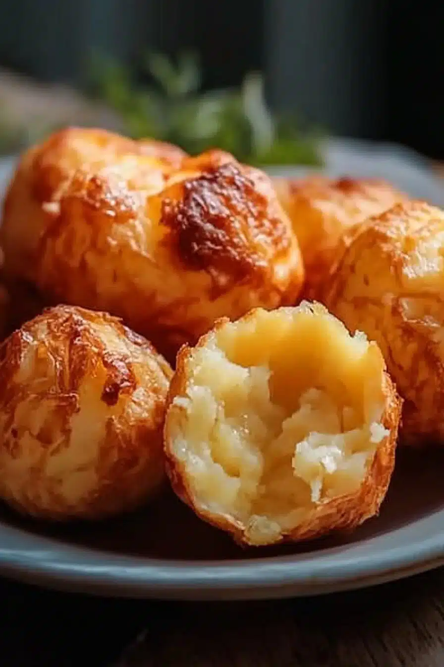 Crispy Mashed Potato Cheese Puffs served on a plate