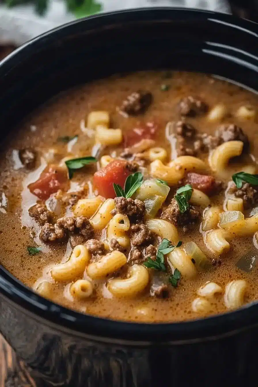 Crockpot Cheeseburger Macaroni Soup 6 Crockpot Cheeseburger Macaroni Soup