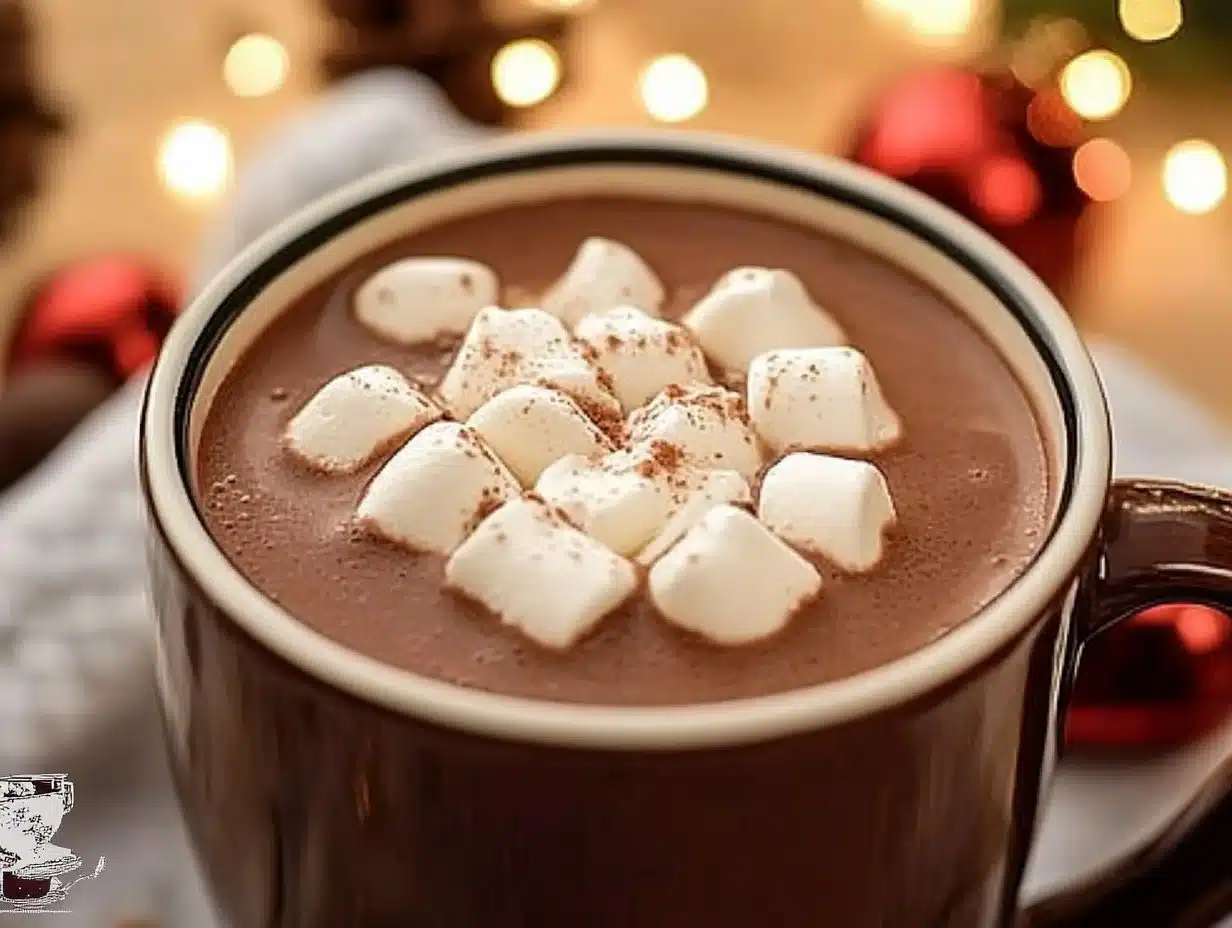 Delicious Crockpot Hot Chocolate with whipped cream and chocolate shavings