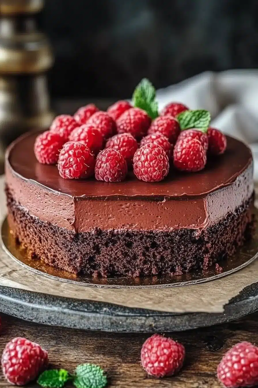 Dark Chocolate Raspberry Mousse Cake
