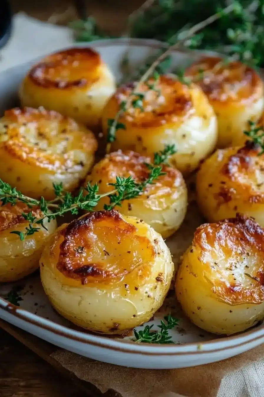 Plate of golden-brown Duchess Potatoes garnished for a festive meal