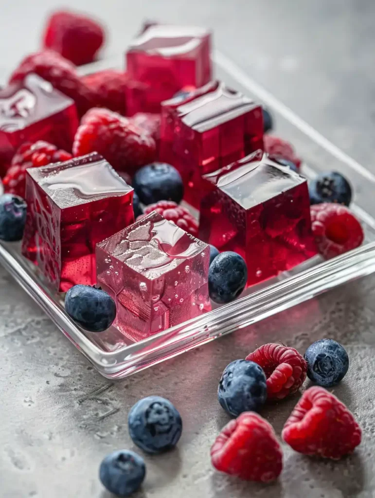 glycine-in-gelatin-cubes-clear-dish-fresh-berries
