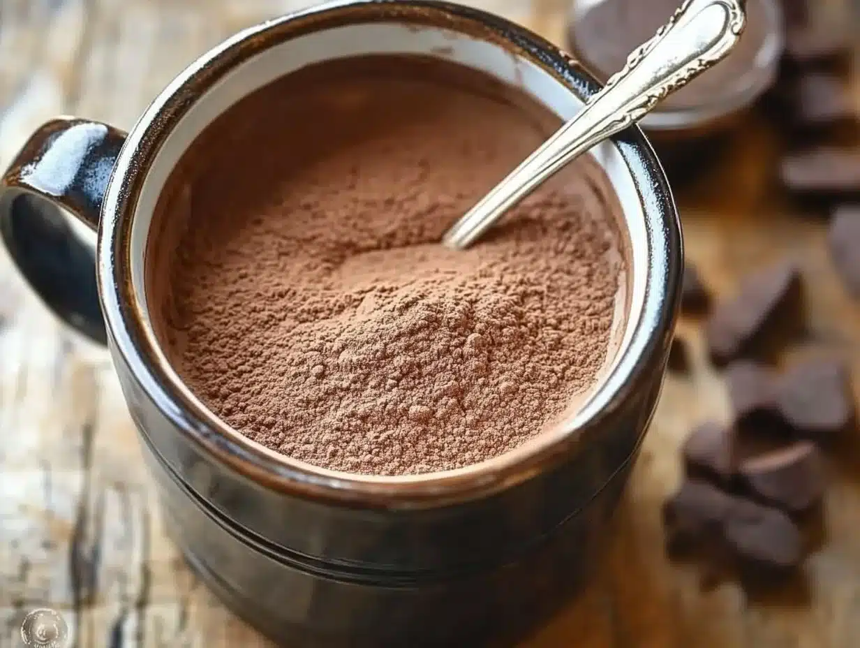 Homemade dairy-free hot cocoa mix in a mug with marshmallows