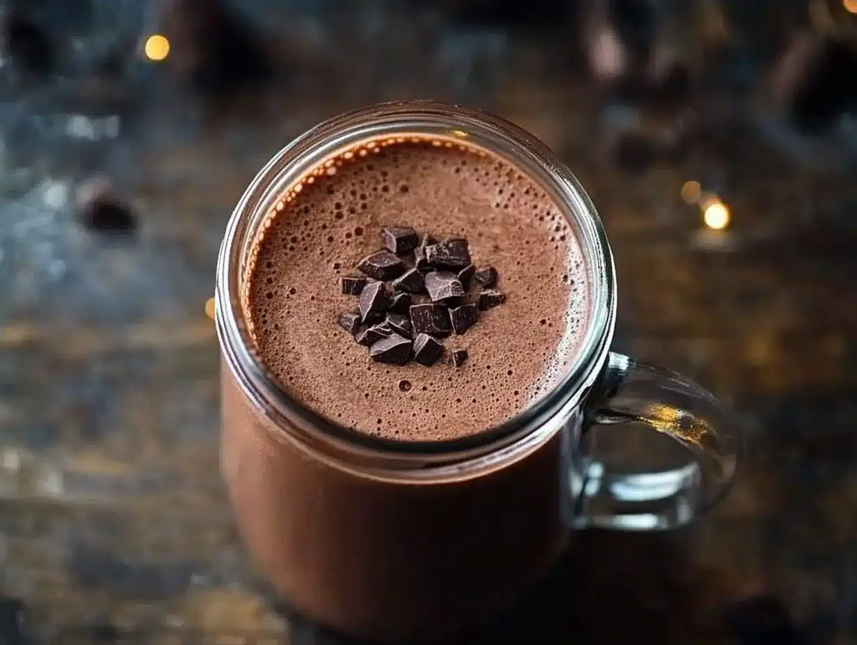 Homemade hot chocolate mix ingredients and prepared drink in a mug